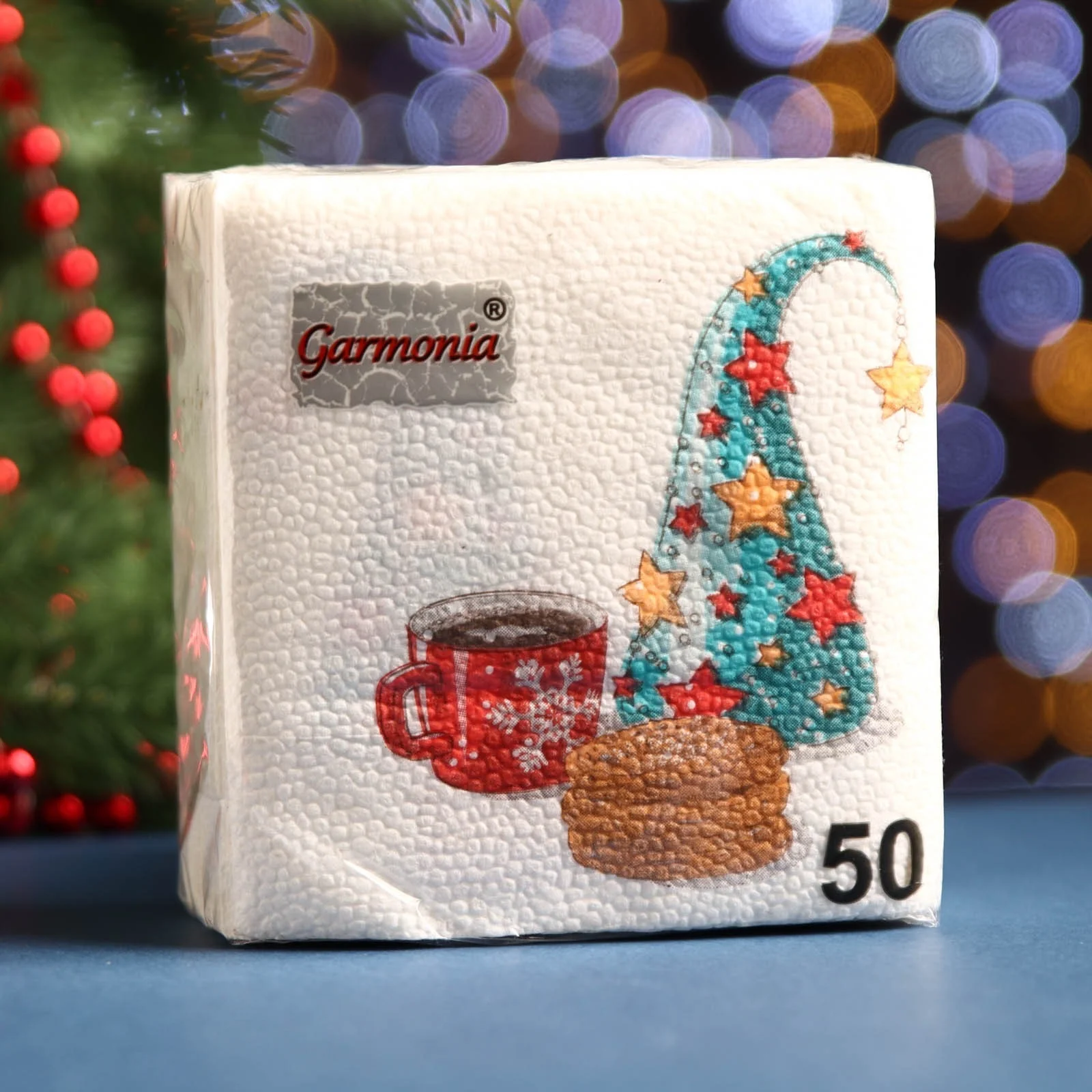 Алый салфетки новогодние бумажные 24х24 см/ 100 шт/ 50 шт/