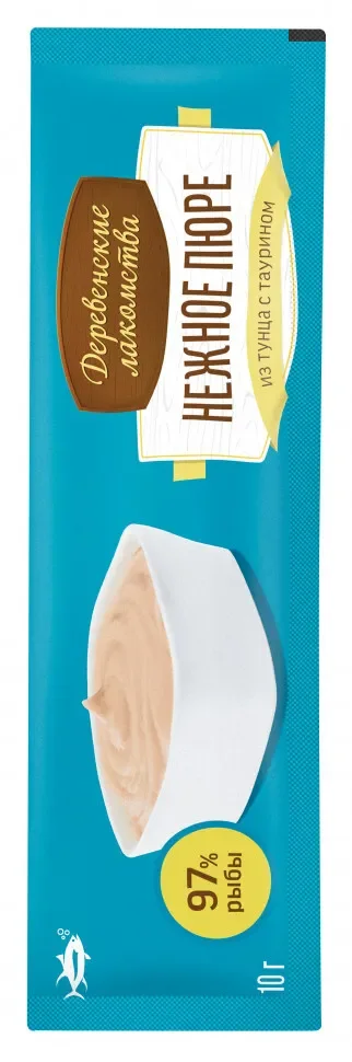 Лакомство для кошек Деревенские Лакомства "Нежное пюре", из тунца, 4 стика по 10 г