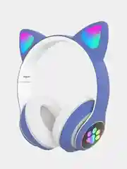 Голубой беспроводные детские Bluetooth наушники "Cat STN 28", на русском языке, с кошачьими ушками