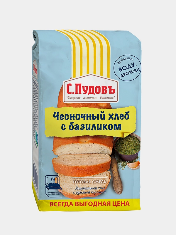 Готовая хлебная смесь С.Пудовъ "Чесночный хлеб с базиликом", 0,5 кг