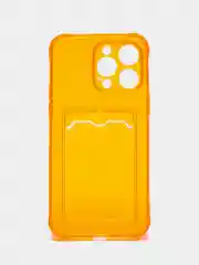 Оранжевый чехол силиконовый с кармашком для карты iPhone 13, 14 (Mini, Pro, Pro Max, Plus)
