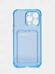 Синий чехол силиконовый с кармашком для карты iPhone 13, 14 (Mini, Pro, Pro Max, Plus)