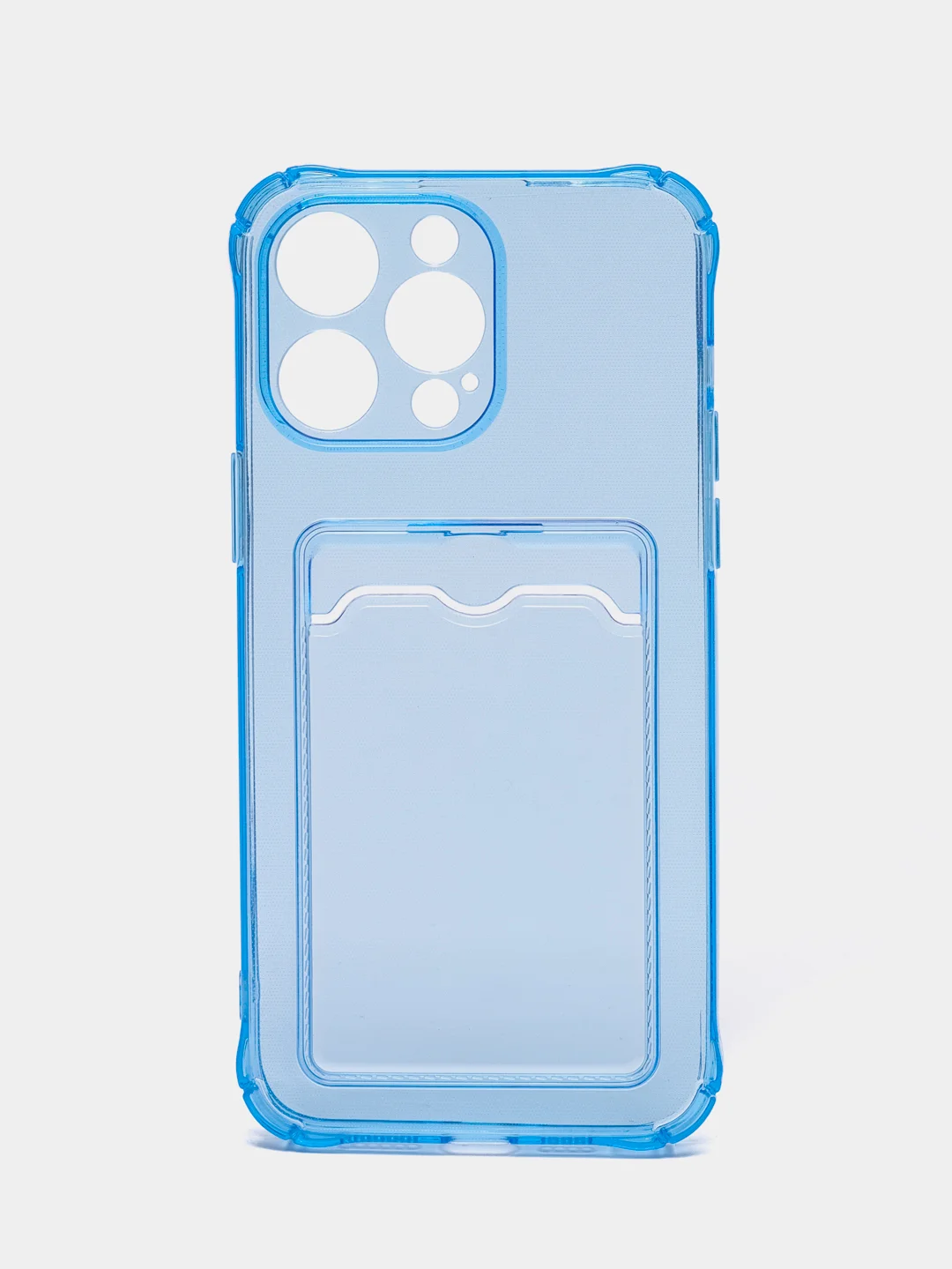 Синий чехол силиконовый с кармашком для карты iPhone 13, 14 (Mini, Pro, Pro Max, Plus)