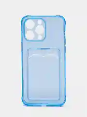 Синий чехол силиконовый с кармашком для карты iPhone 13, 14 (Mini, Pro, Pro Max, Plus)