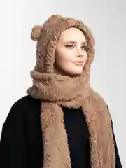 Коричневый шапка-медведь, накидка на голову весенняя женская