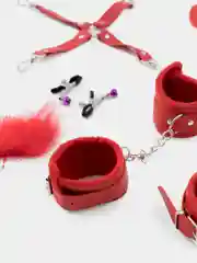 Красный бдсм набор для связывания и обездвиживания с плеткой, наручниками, кляпом, 10 предметов