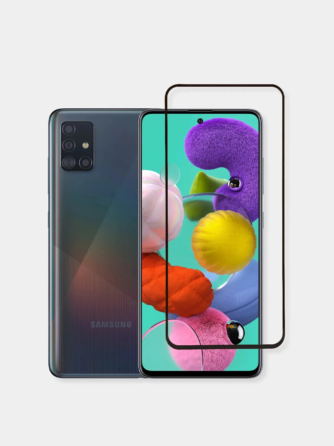 Черный защитное стекло на Samsung Galaxy A51 / A52 / A53 / S20 FE / Самсунг Галакси A51, черное