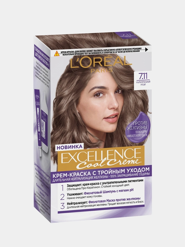 LOreal Paris крем-краска для волос "Excellence Cool Crme", 7.11, Ультрапепельный, Русый