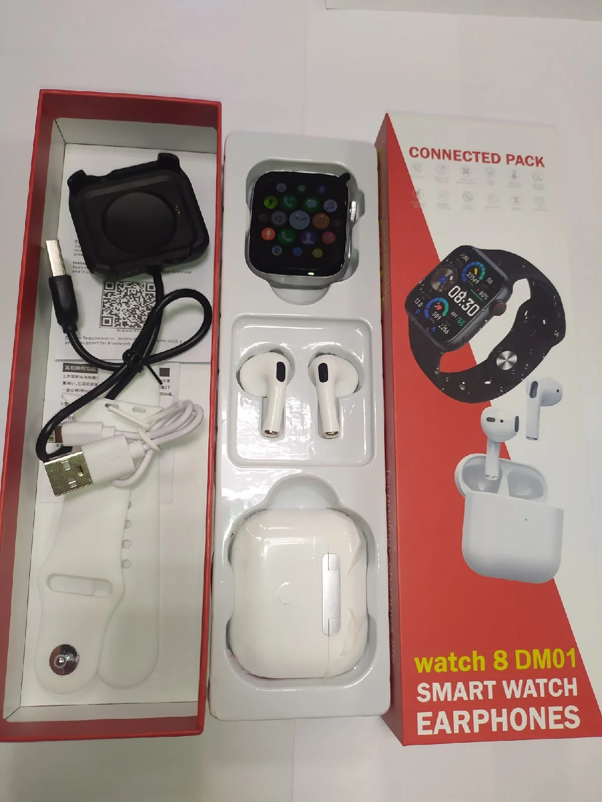 Белый умные часы Smart Watch 8 DM01, наушники в комплекте