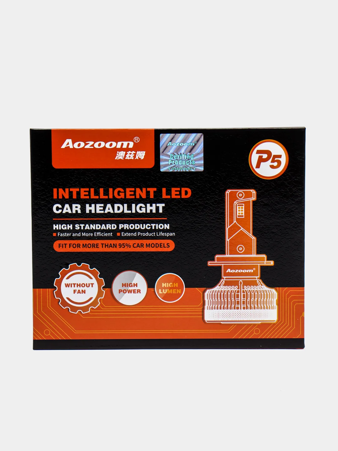 Светодиодные лампы AOZOOM P5 H4,Н7,Н11,НВ3(9005)/НВ4(9006) 6000K 12V, автомобильные, 2 шт