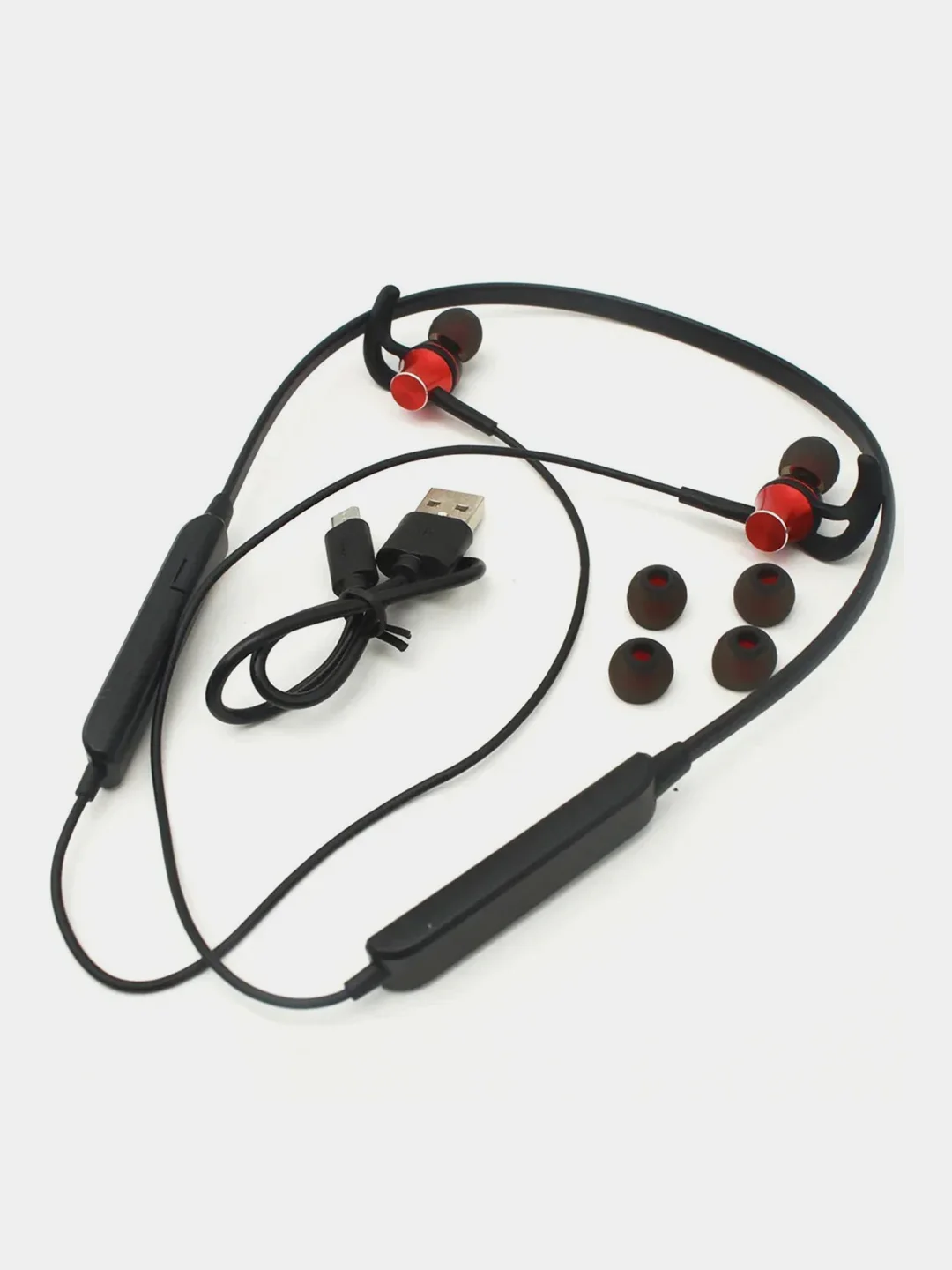 Красный беспроводные наушники (bluetooth спортивные, гарнитура с микрофоном)
