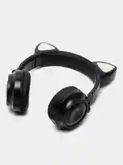 Черный беспроводные наушники Cat Ear ZW-028, LED, со светящимися кошачьими ушками