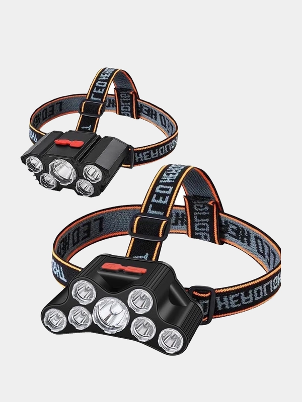 Фонарь налобный, сетодиодный, аккумуляторный, 4 режима, 7 LED, зарядка USB