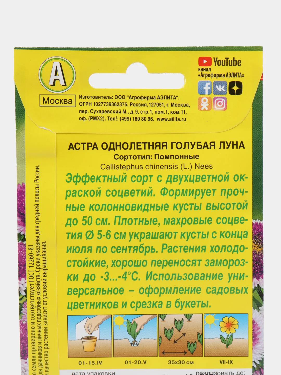 Астра однолетняя "Голубая луна"