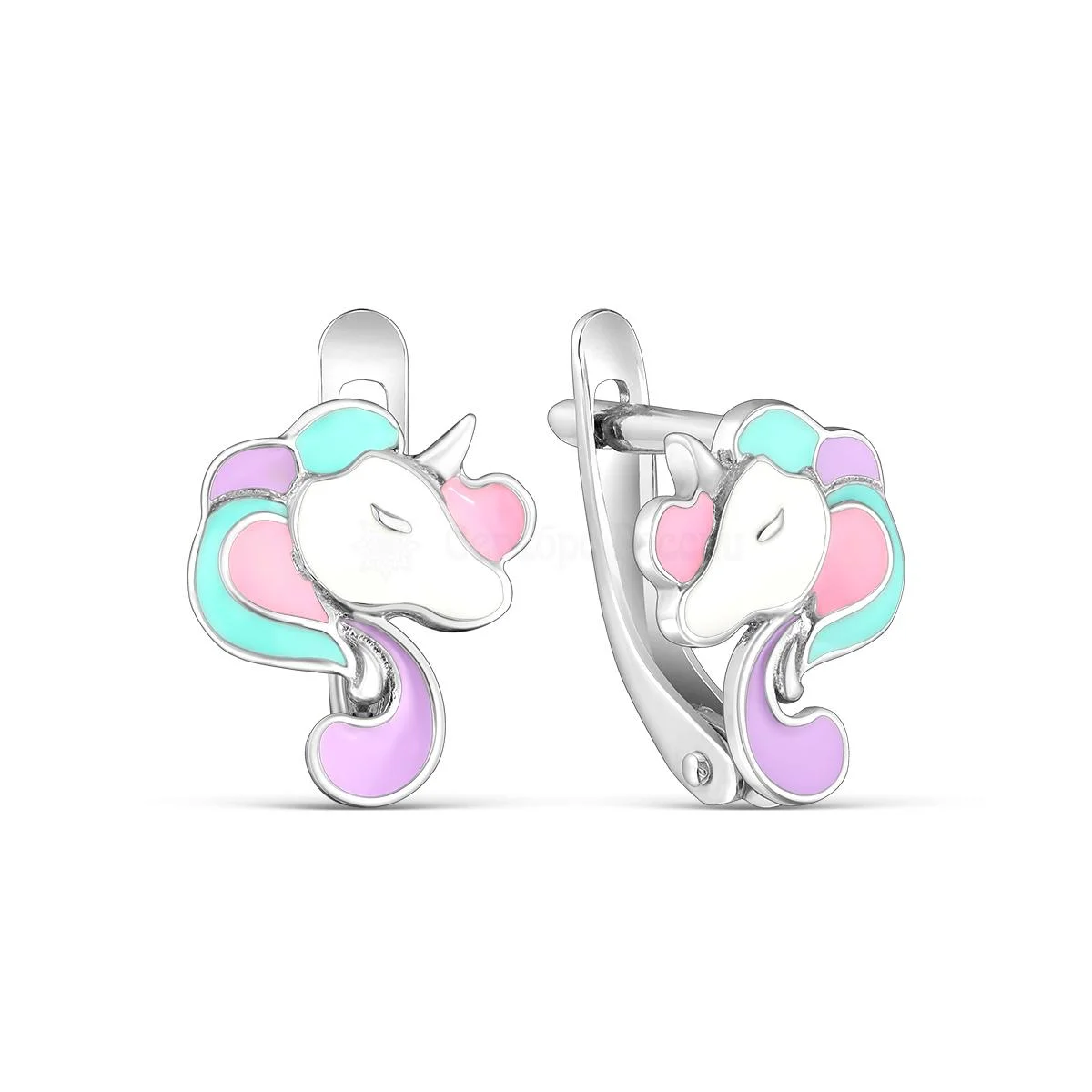Серьги детские из серебра "Единороги"
