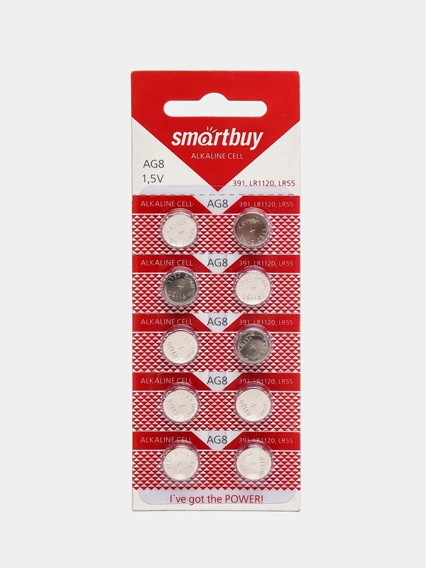 Батарейка часовая SmartBuy AG8 (391, LR55, LR1120, 191, SR1120SW, GP91A) 10 штук