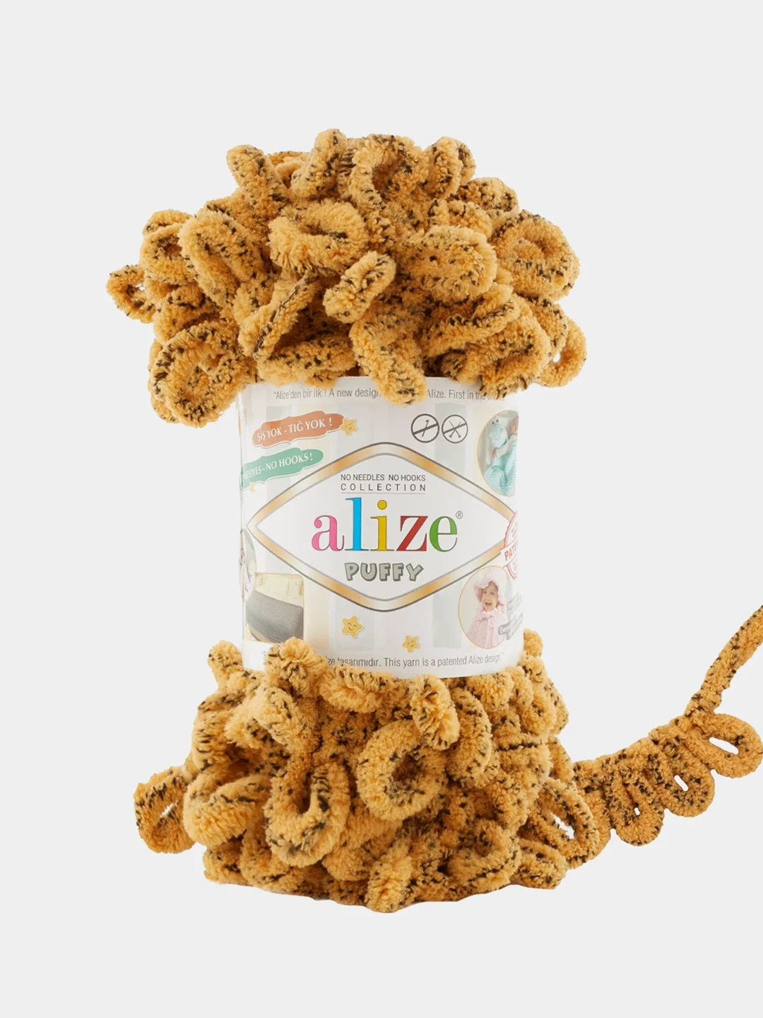 Зелёный хаки пряжа Alize puffy петельки
