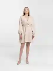 Молочный платье женское, с длинными рукавами и поясом, праздничное
