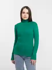 Зеленый водолазка женская, в рубчик