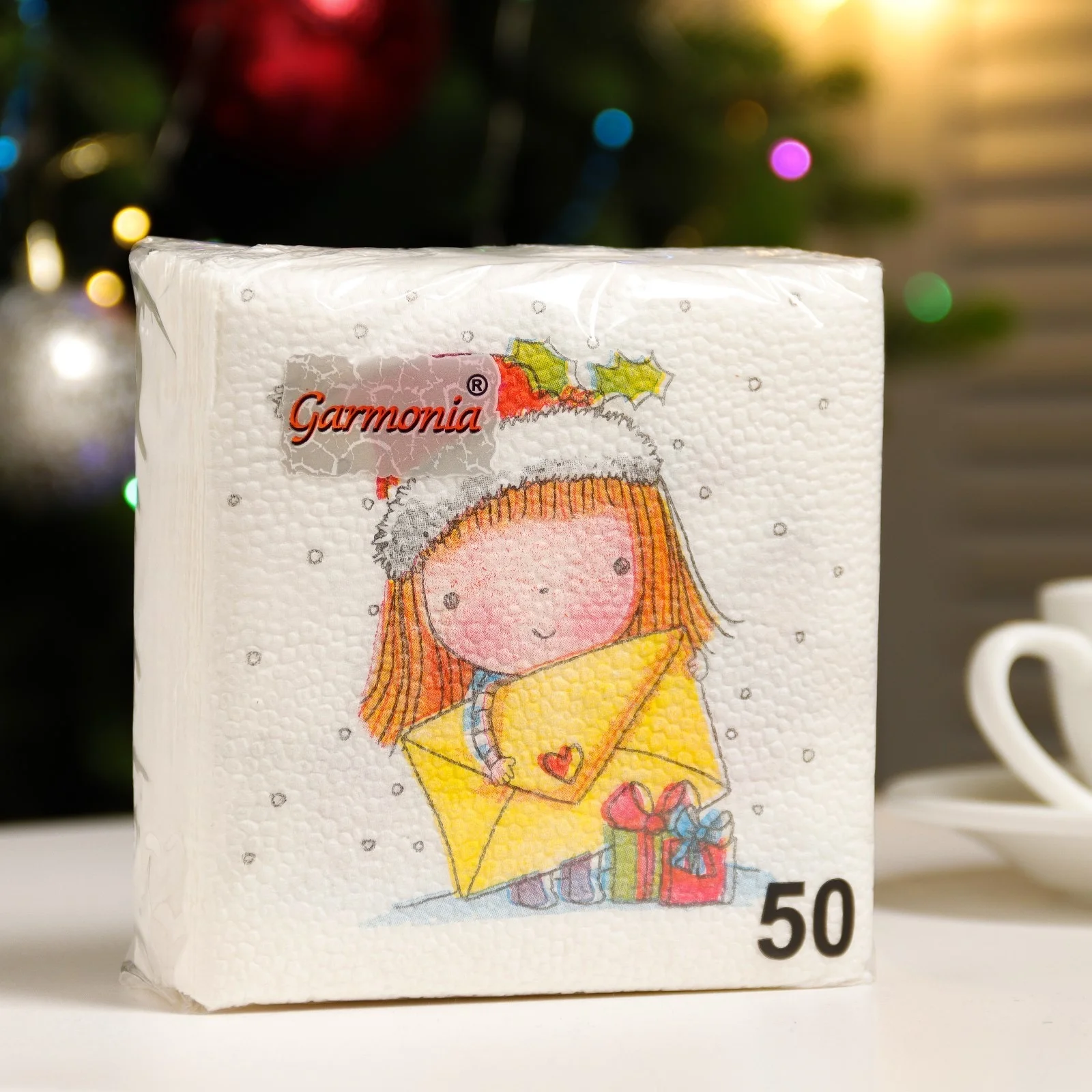 Белый салфетки новогодние бумажные 24х24 см/ 100 шт/ 50 шт/