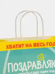 Бирюзовый пакет подарочный Сучий год, 22 х 22 х 11 см