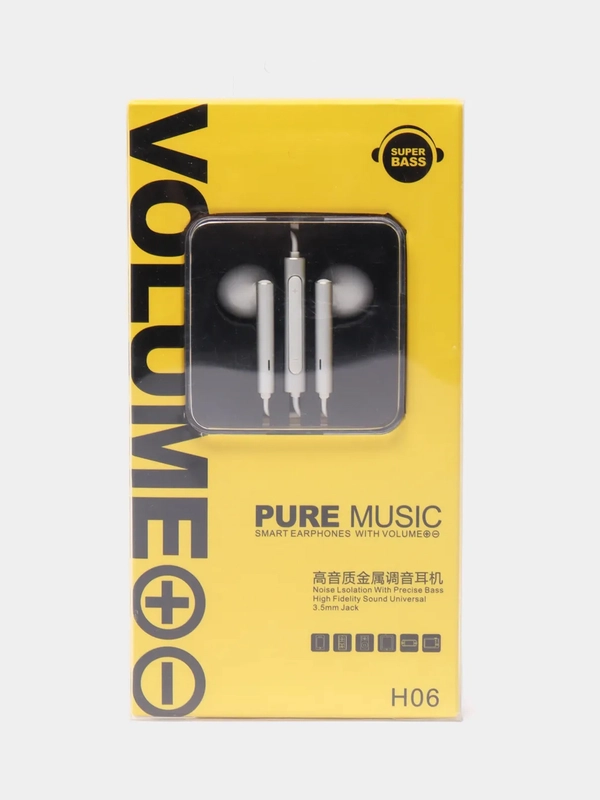 Наушники с микрофоном вставные PC PRO (Pure Music) H06, серебристый