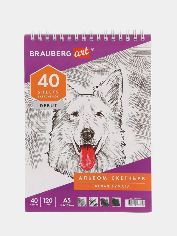 Скетчбук BRAUBERG ART "DEBUT", белая бумага, 120 г/м2, 145 х 205 мм, 40 листов