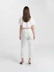 Белый костюм женский брючный, повседневный, укороченный топ, однотонный
