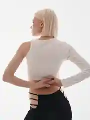 Белый топ с вырезом, со стразами ассиметричный