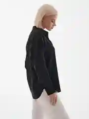 Черный рубашка женская, атласная, оверсайз