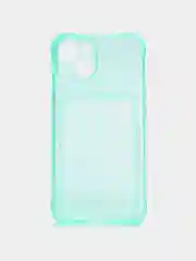 Бирюзовый чехол силиконовый с кармашком для карты iPhone 13, 14 (Mini, Pro, Pro Max, Plus)