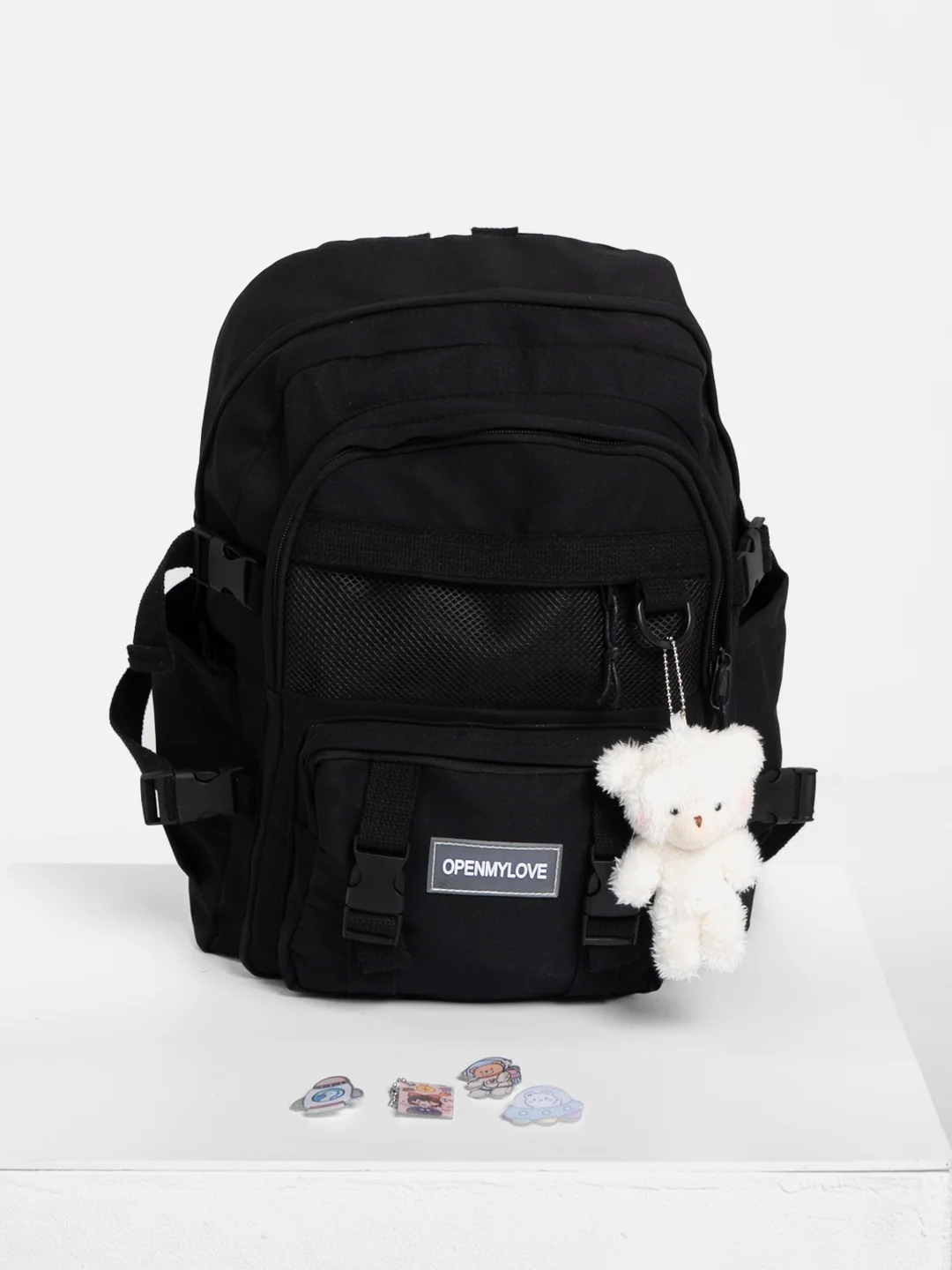 Черный милый школьный рюкзак в корейском стиле с брелком, Hello Kitty