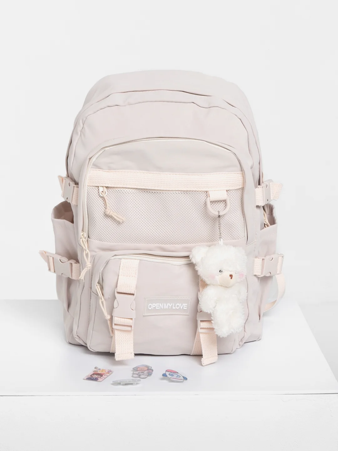 Белый милый школьный рюкзак в корейском стиле с брелком, Hello Kitty