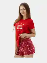 Алый пижама новогодняя с шортами , комплект домашний женский из хлопка
