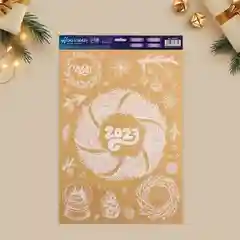 Наклейка для окон новогодняя/ новый год/ размер 50 х33 см/ снеговики/дед мороз