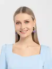 Лавандовый женские серьги с керамическими цветочками и жемчугом