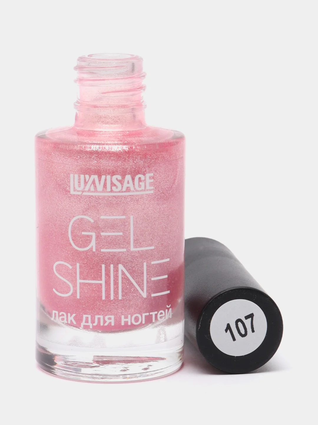 Лак для ногтей LUXVISAGE Gel Shine перламутровый, тон 107, розовый с серебристым шиммером