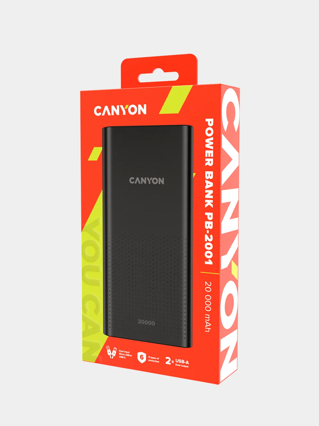 Черный внешний аккумулятор Canyon PB-2001, 20000 мАч