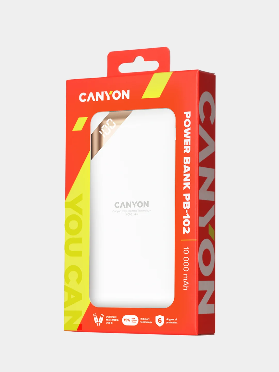 Белый внешний аккумулятор Canyon PB-102, с дисплеем, 10000 мАч