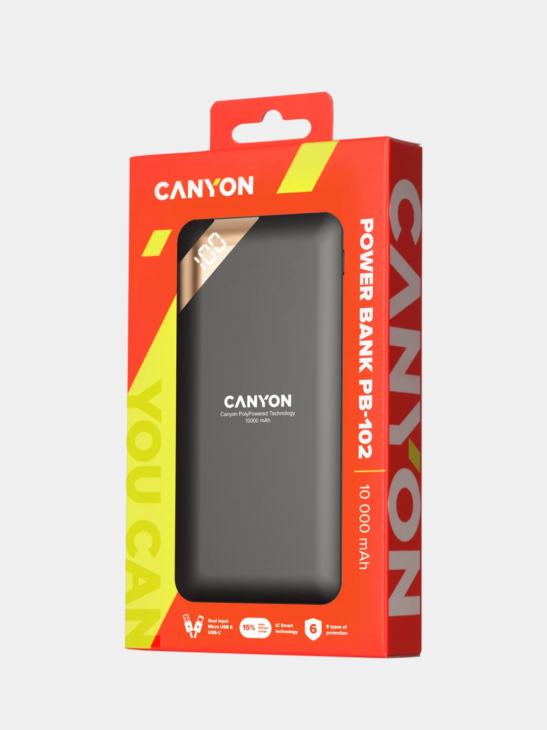 Черный внешний аккумулятор Canyon PB-102, с дисплеем, 10000 мАч