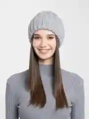 Серый меланж шапка женская, утеплённая, зимняя, из шерсти, с подкладкой на флисе