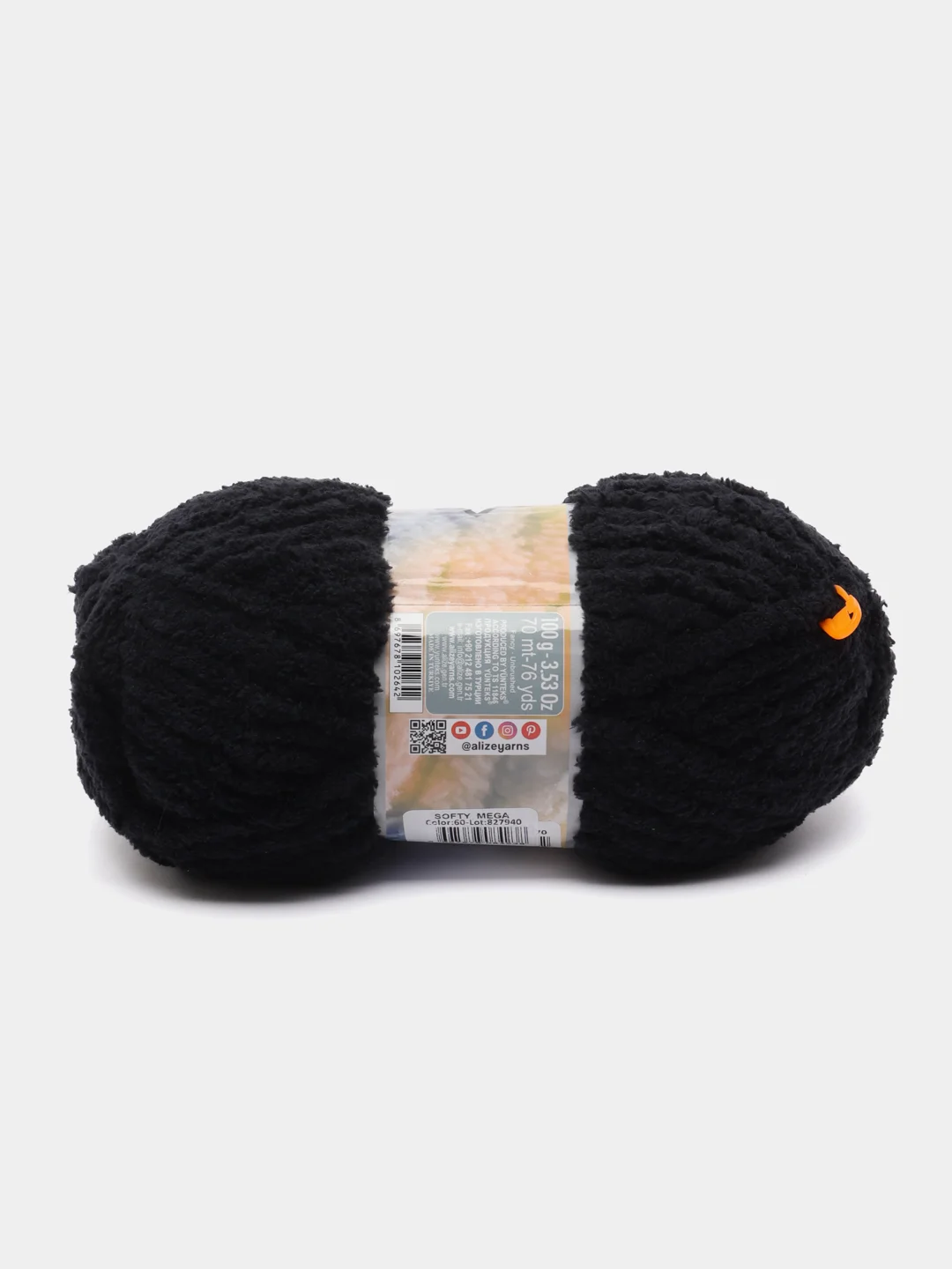 Черный пряжа Alize Softy Mega, 100г,70м