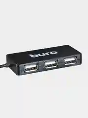 Черный разветвитель USB 2.0 Buro BU-HUB4-U2.0-Slim, 4 порта, подарок на 8 марта