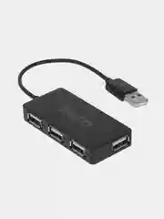 Черный разветвитель USB 2.0 Buro BU-HUB4-U2.0-Slim, 4 порта, подарок на 8 марта