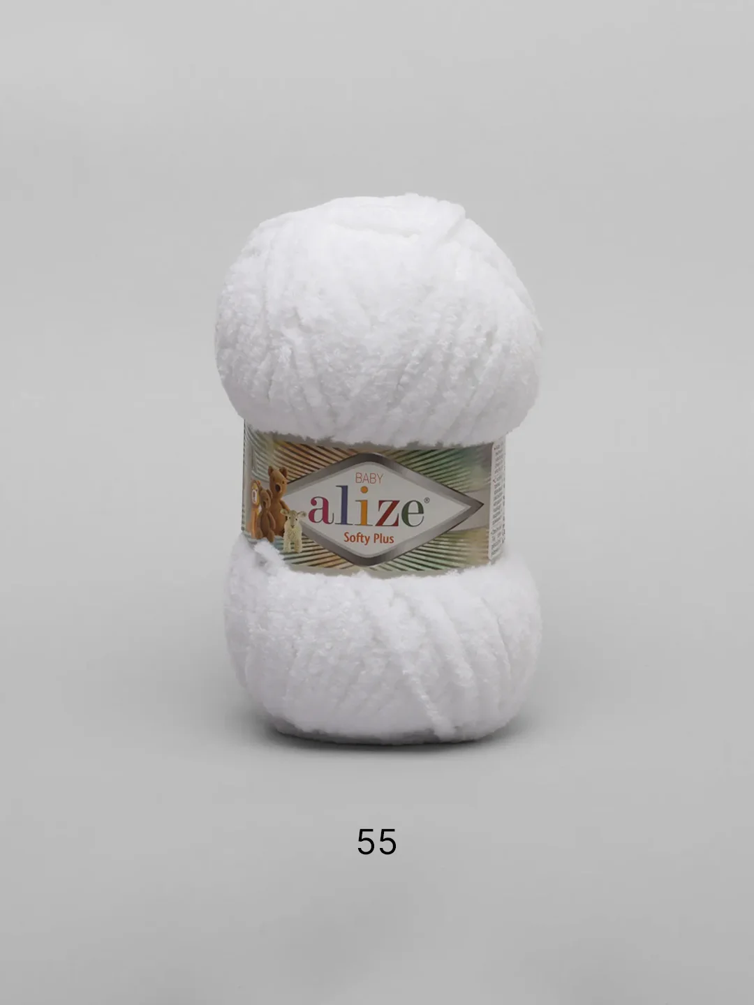 Белый пряжа плюшевая Alize Softy Plus, микрополиэстер, 100 г, 120 м