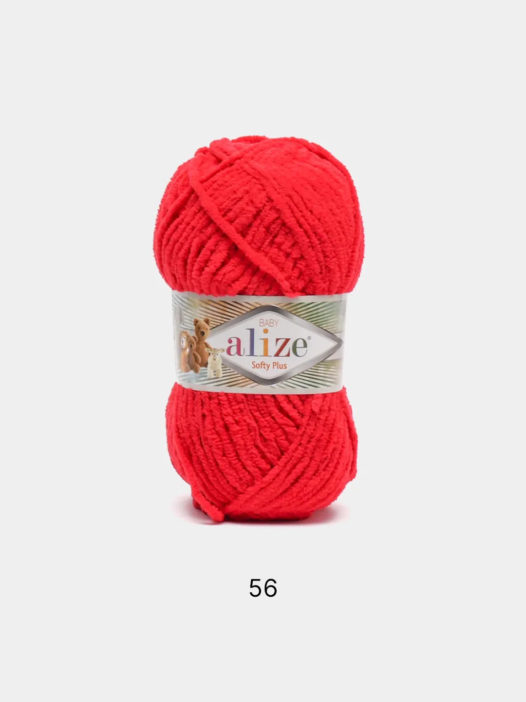 Красный пряжа плюшевая Alize Softy Plus, микрополиэстер, 100 г, 120 м