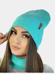 Бирюзовый женская шапка и снуд, вязаная, зимняя, с подкладкой, на флисе