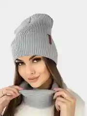 Серый женская шапка и снуд, вязаная, зимняя, с подкладкой, на флисе