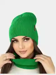 Зеленый женская шапка и снуд, вязаная, зимняя, с подкладкой, на флисе
