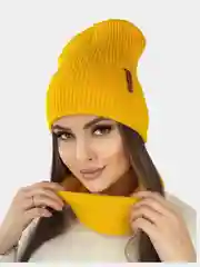 Желтый женская шапка и снуд, вязаная, зимняя, с подкладкой, на флисе
